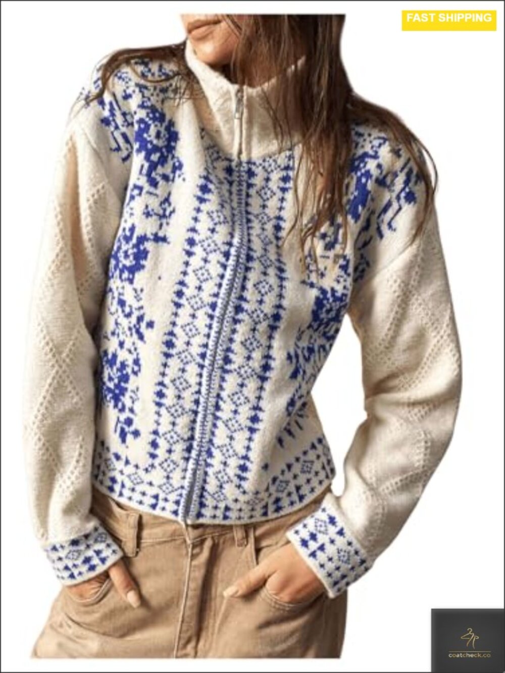 Milumia (sic) Women's Floral Embroidered Boho Cardigan Sweater Zip Up Jacket